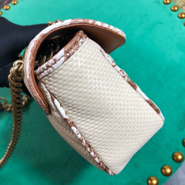 Gucci經典款女包 446744 古馳GG Marmont系列鏈條包 Gucci棕蛇牛皮單肩斜挎女包  gqy3233
